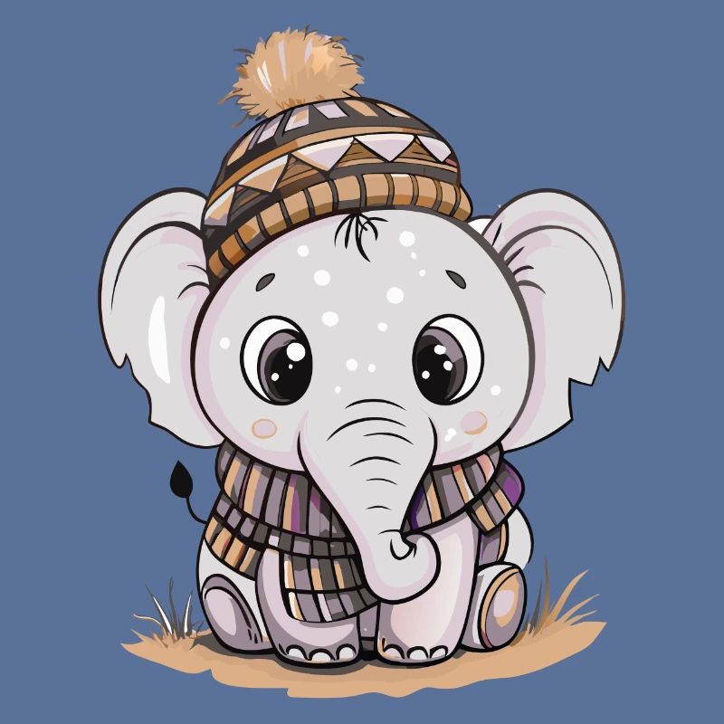 Éléphant mignon avec écharpe et chapeau à pompon.