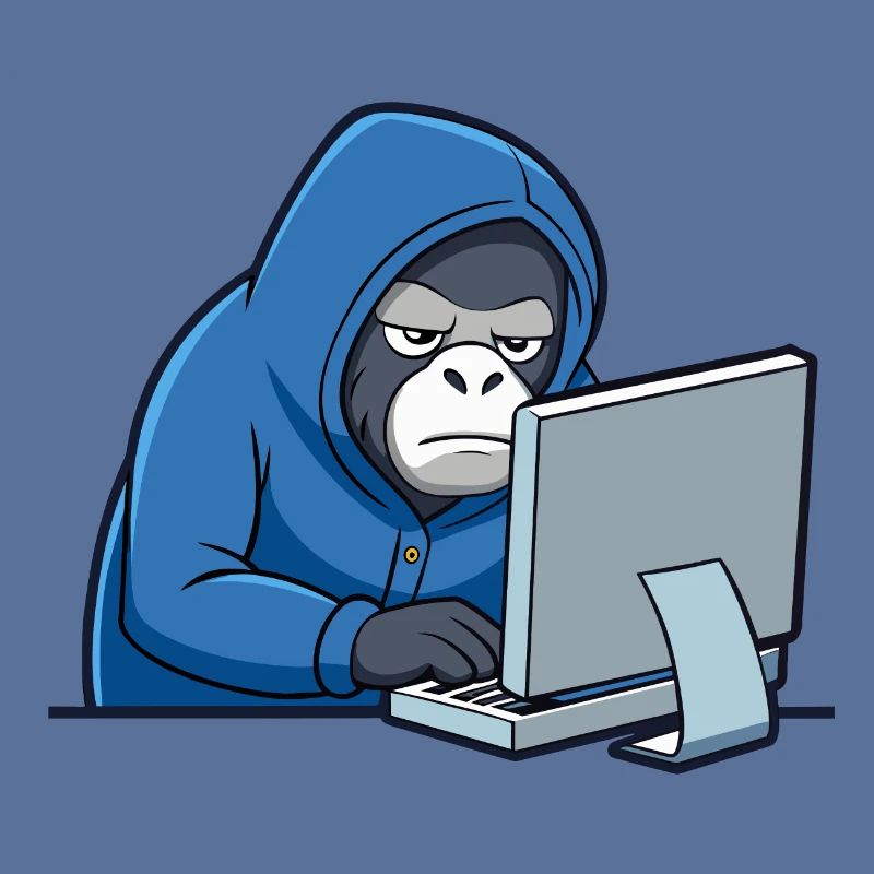Mignon gorille hacker en sweat à capuche devant le PC