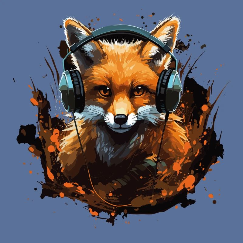 Fuchs mit Kopfhörer Splatterkunst