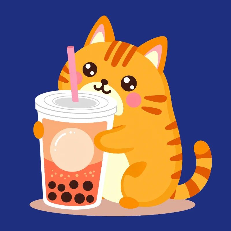 Chat Kawaii mignon avec bubble tea