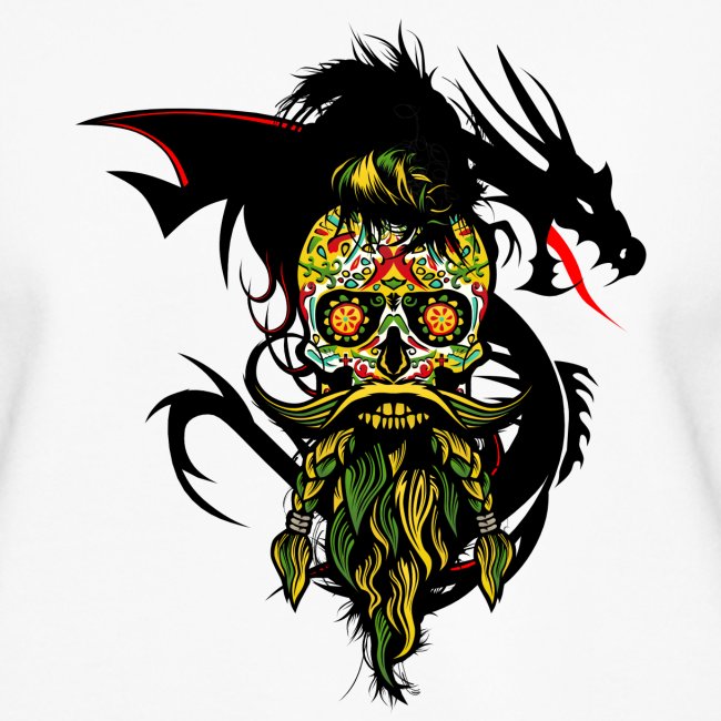 tete de mort mexicaine hipster dragon tribal barbu