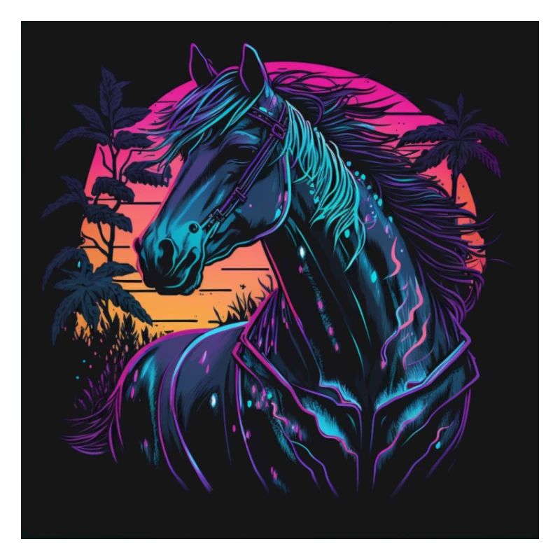 Pferd mit Neonfarben, Synthwave / 80er Jahre