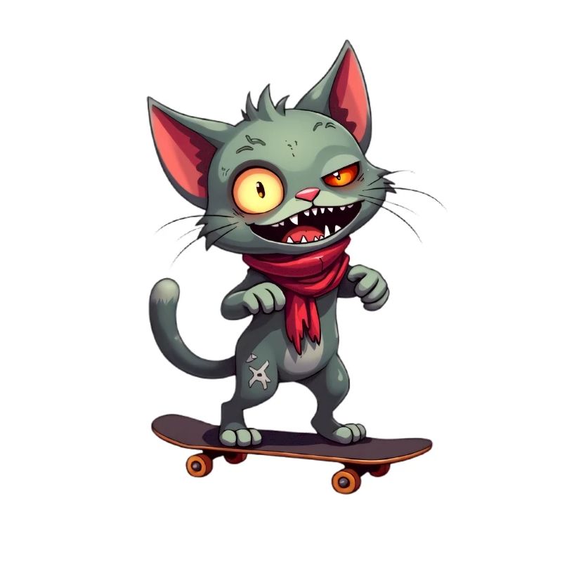 Gruselige Skateboard-Katze