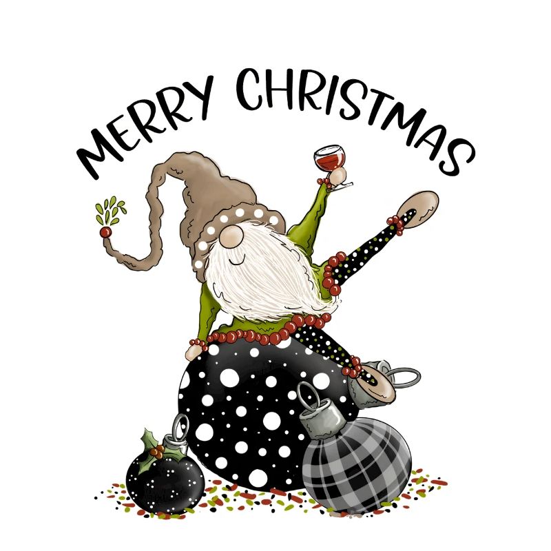 Weihnachtsgnom mit Christbaumkugeln