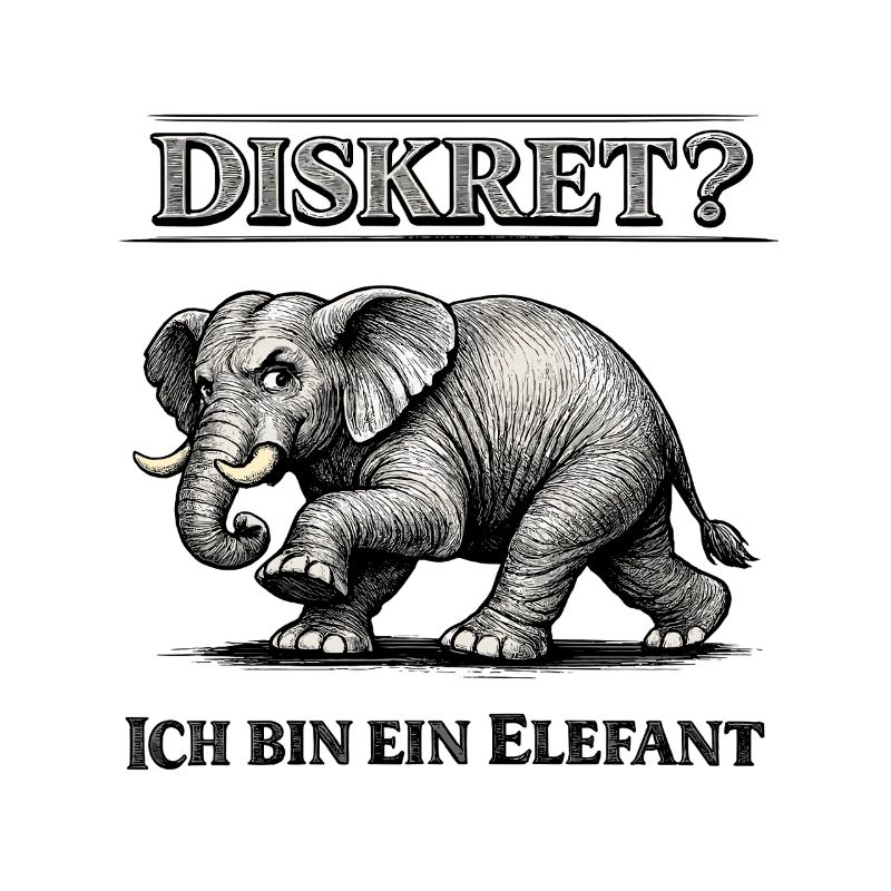 Diskret? Ich bin ein Elefant Humor Spruch