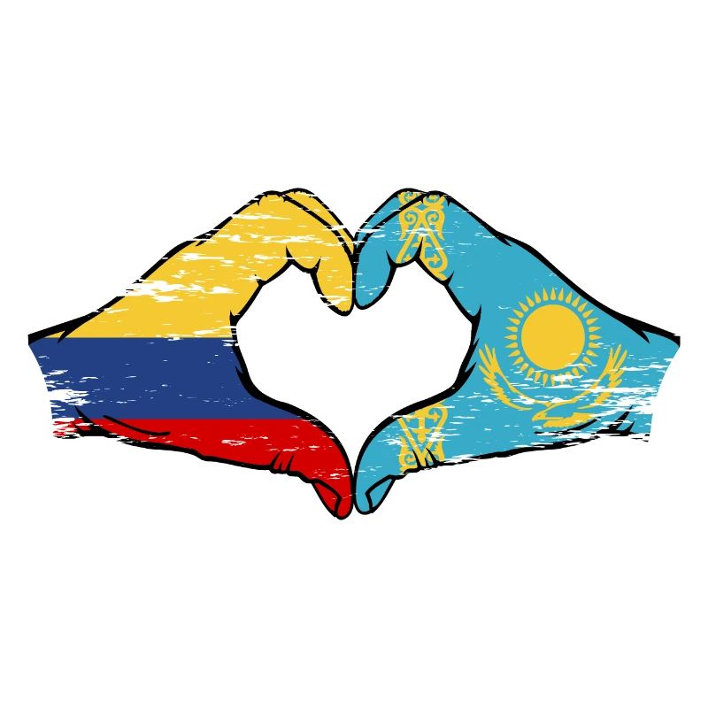 Colombie Kazakhstan drapeau mains forme de coeur utilisé