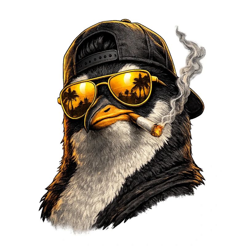 Sonnenbrillen-Pinguin mit Kippe