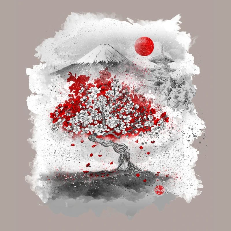 Mount Fuji behind a cherry tree