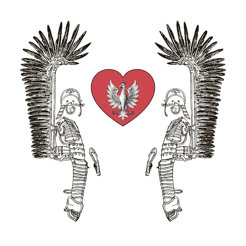 Winged hussar with polish white eagle in heart