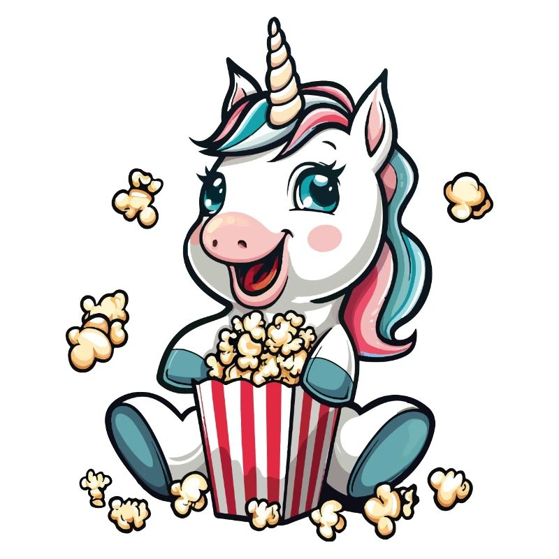 Licorne excitée avec un seau à pop-corn