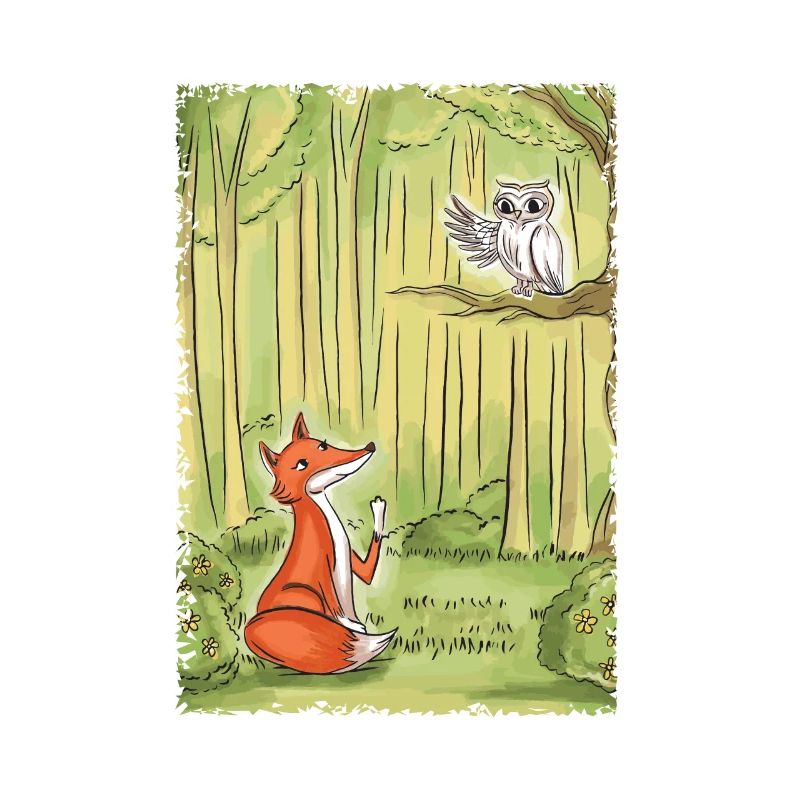 Fuchs mit Eule im Wald