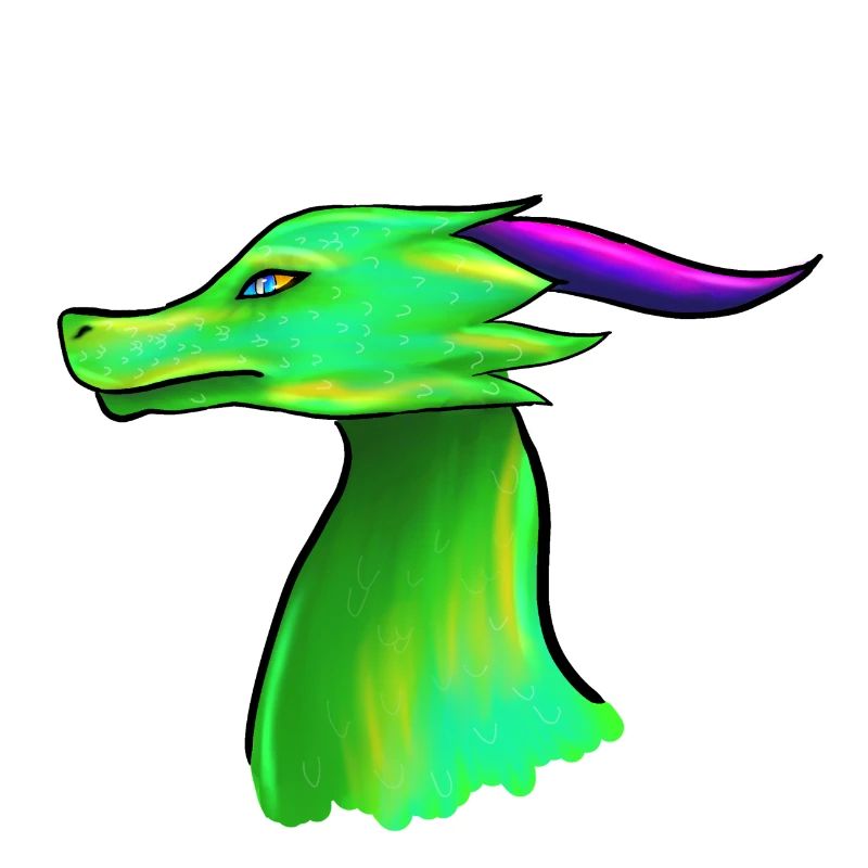Dragon néon vert avec corne violette