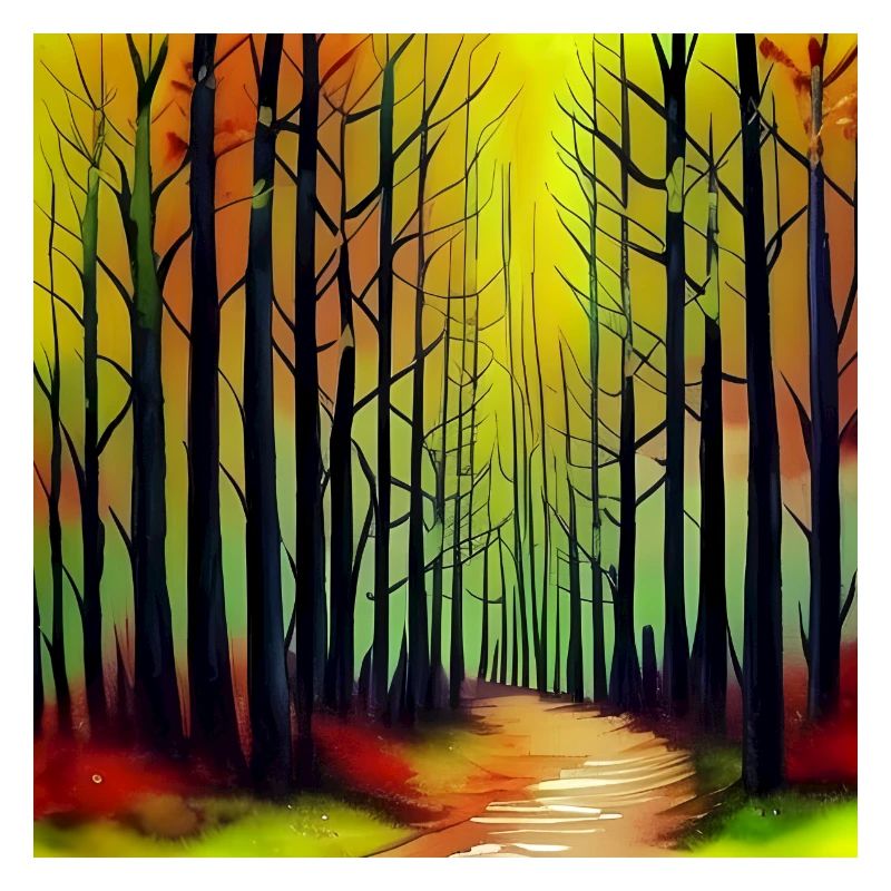 Coucher de soleil aquarelle forêt