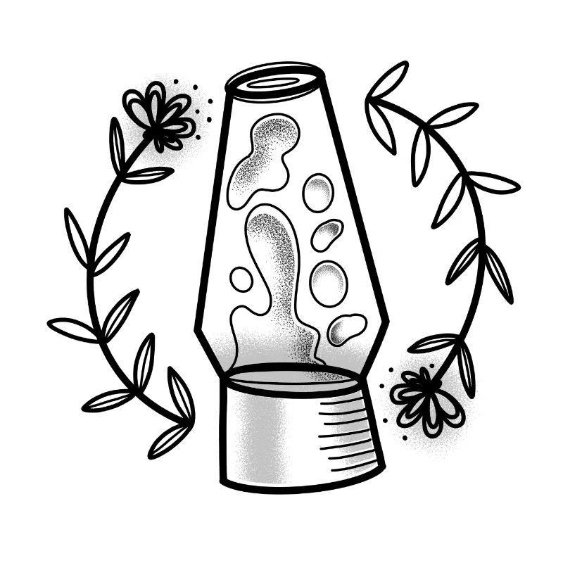Witchcore dessiné à la main lampe à lave et fleurs