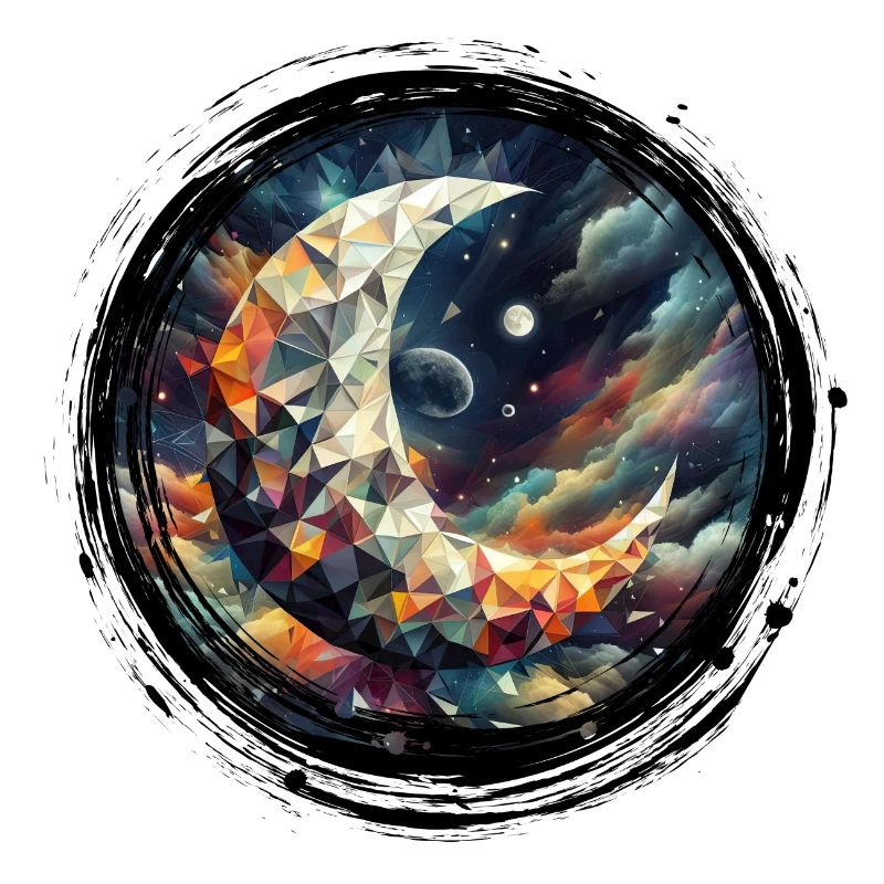 Moon Vector Triangles Space Nebula - Circle Black
