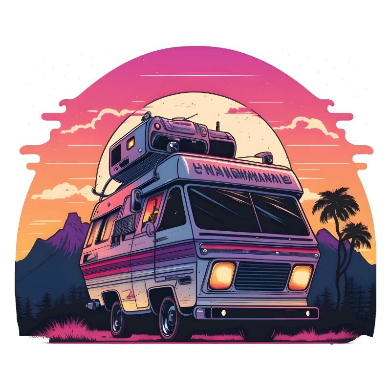 Synthwave Camper coucher de soleil