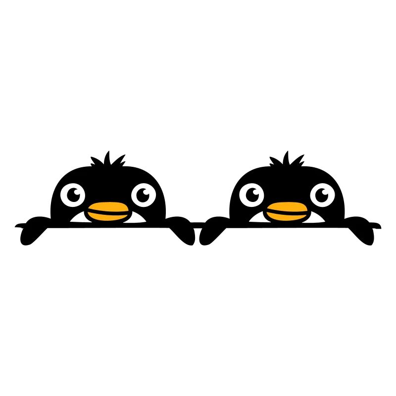 2 Pinguine Freunde gucken hinter Mauer hervor Team