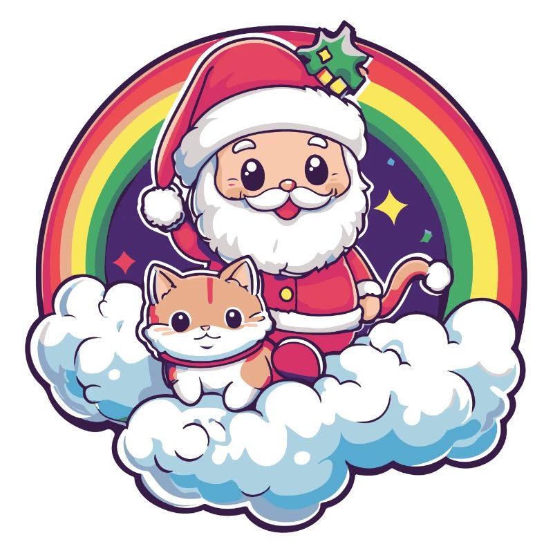 Katze Weihnachtsmann Regenbogen