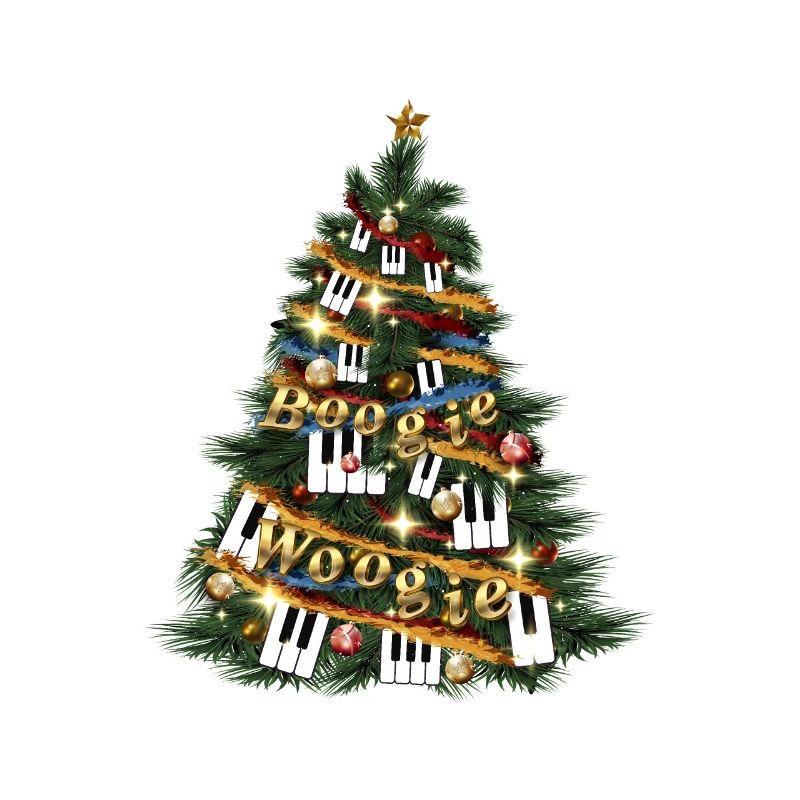 Fun Boogie Woogie and piano keys Xmas tree design.