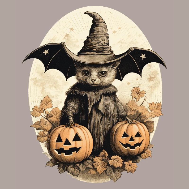 Niedliche Hexenfledermaus mit Kürbislaternen