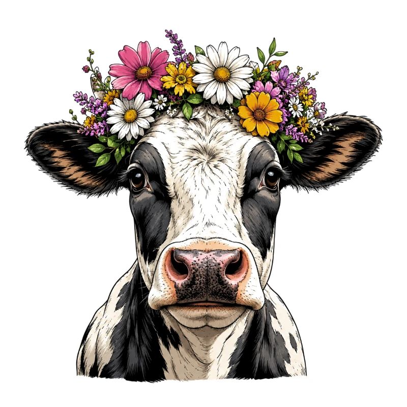 Kuh mit Blumenschmuck