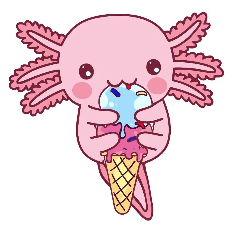 Süßer Axolotl isst ein Eis
