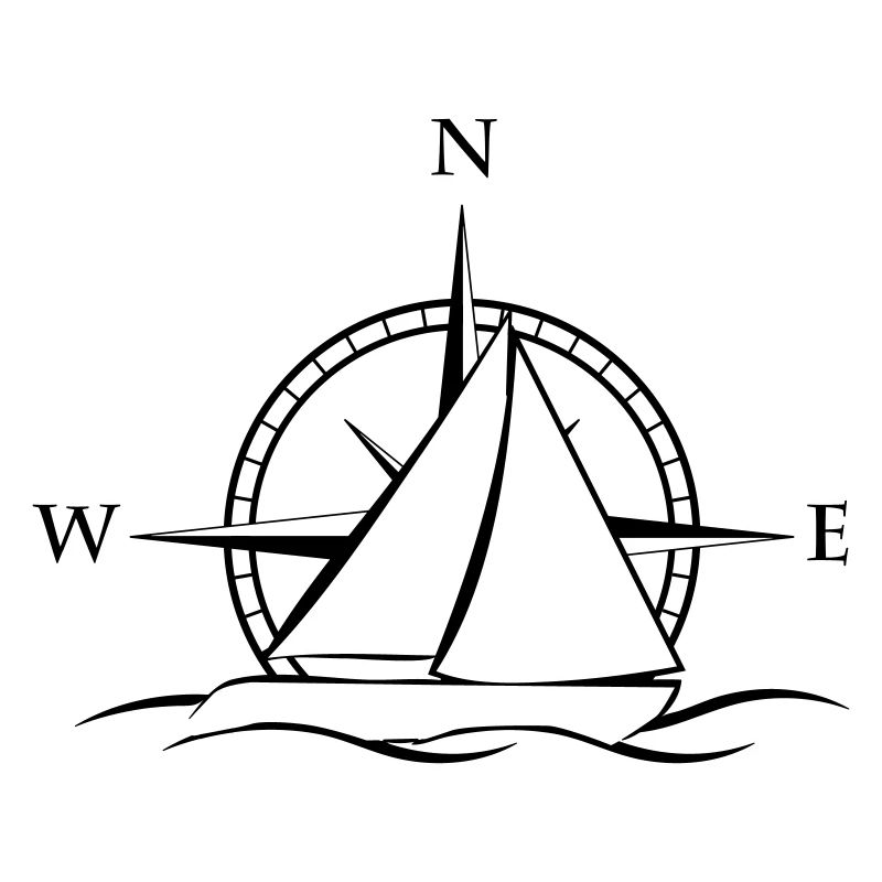 Segelboot mit Windrose neutral schwarz