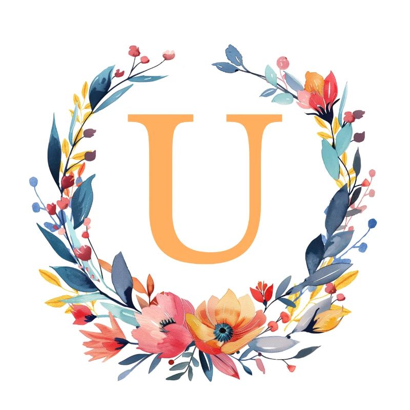 U Monogram, Flower Circle, Personalizable