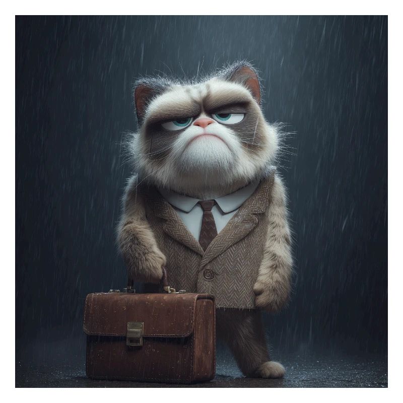 Bürokatze im Regen