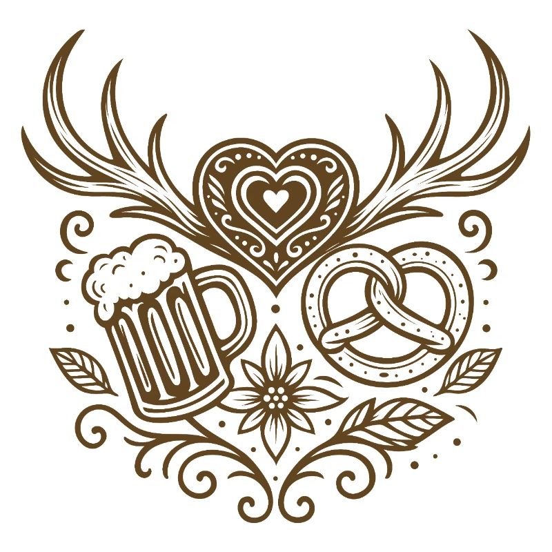 Herz mit Geweih, Bier & Brezel