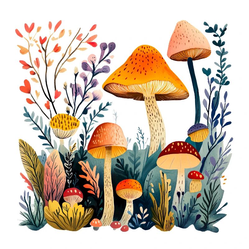 Waldpilz-Gruppe im Herbstwald