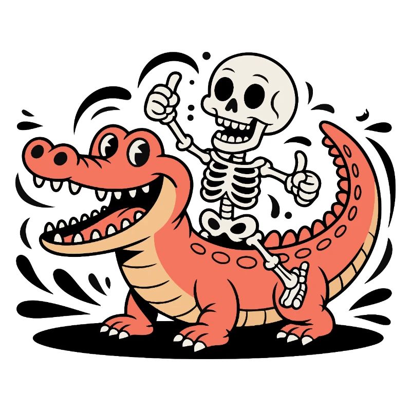 Cavalier squelette sur crocodile rouge