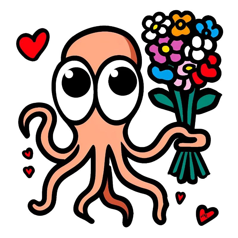 Winkender Oktopus Blumenstrauß