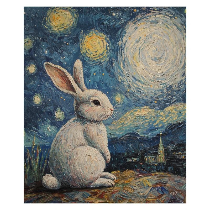 Rabbit Van Gogh Style Starry Night