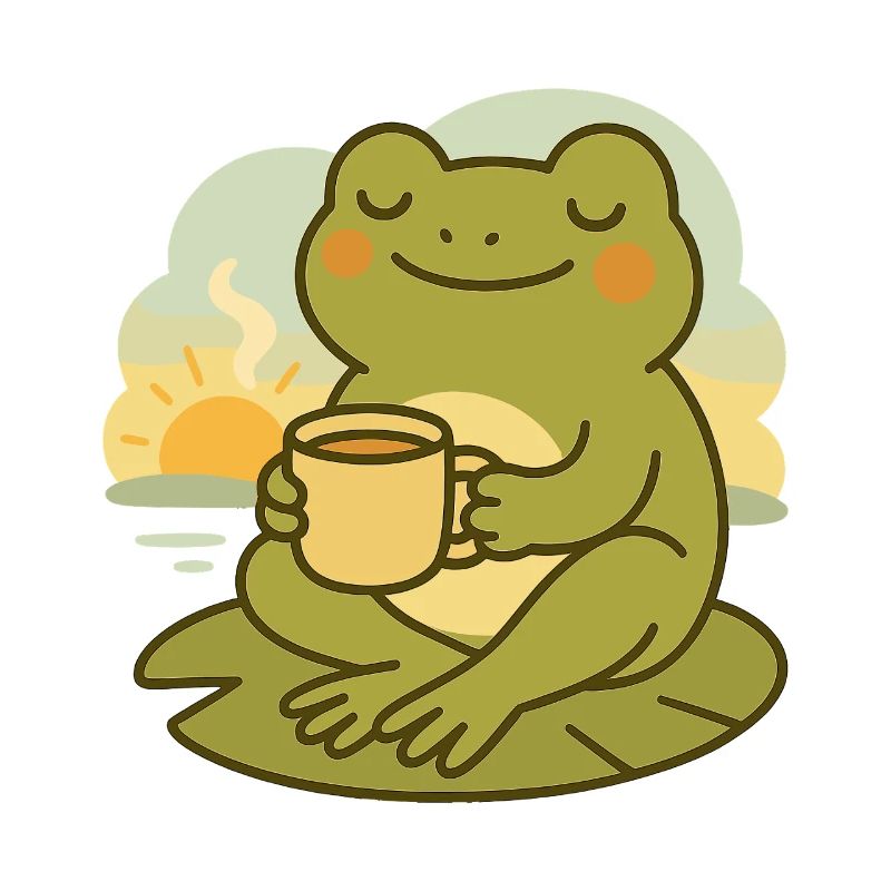 Frosch mit Kaffee – Morgenruhe Design