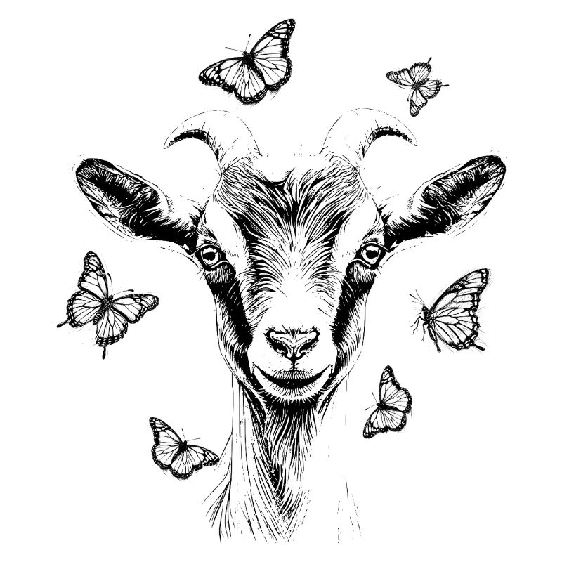 Ziege mit Schmetterlinge