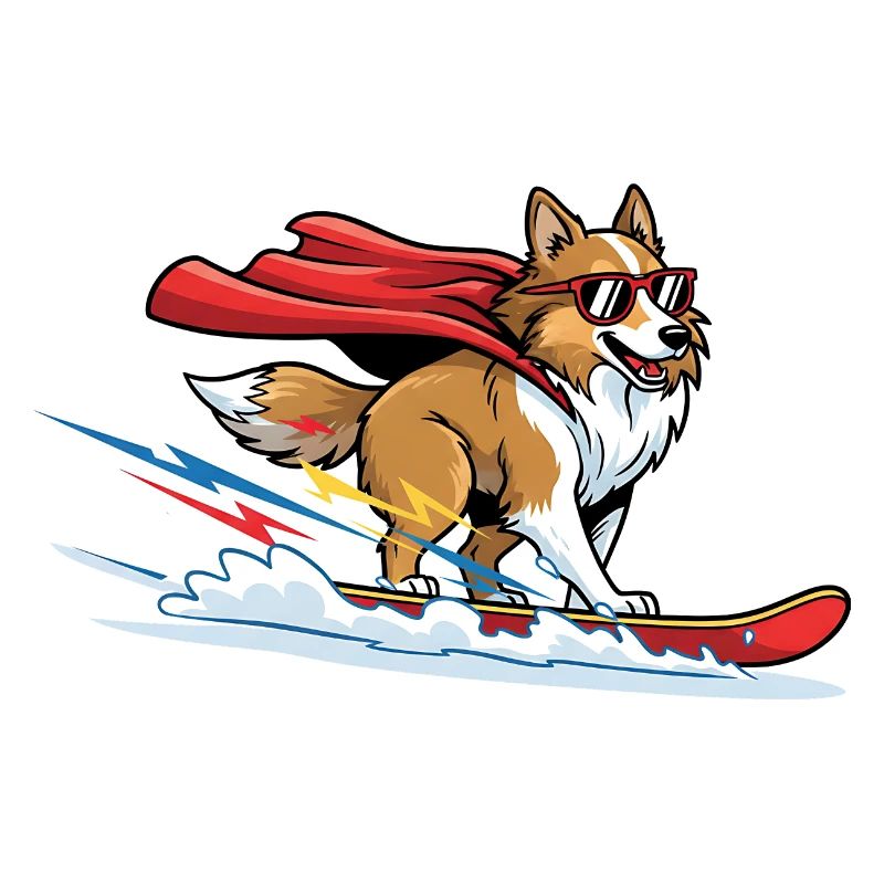 Superheld Corgi Mit Cape Auf Surfbrett