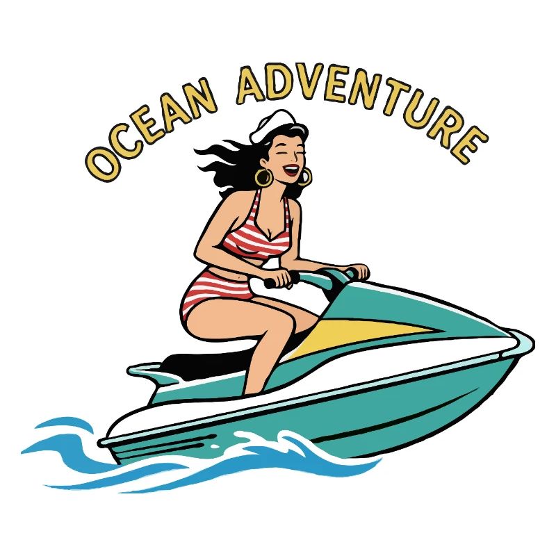 Pin-up-Mädchen auf Jetski