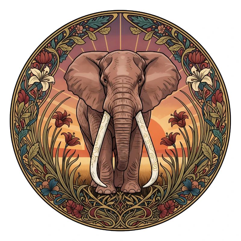 Portrait d’éléphant dans un cercle de fleurs