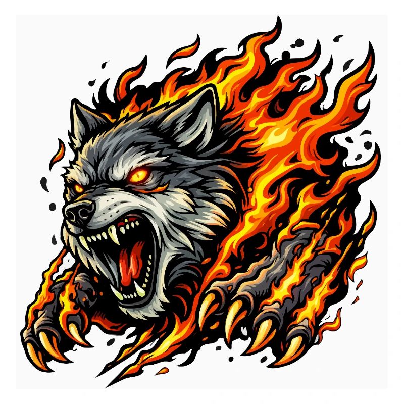 Wolf in Flammenausbruch