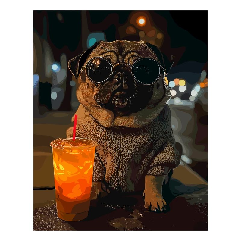 Mops mit Eisdrink