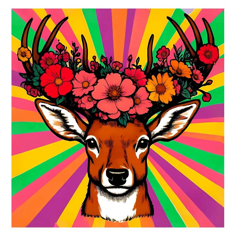Cerf aux fleurs