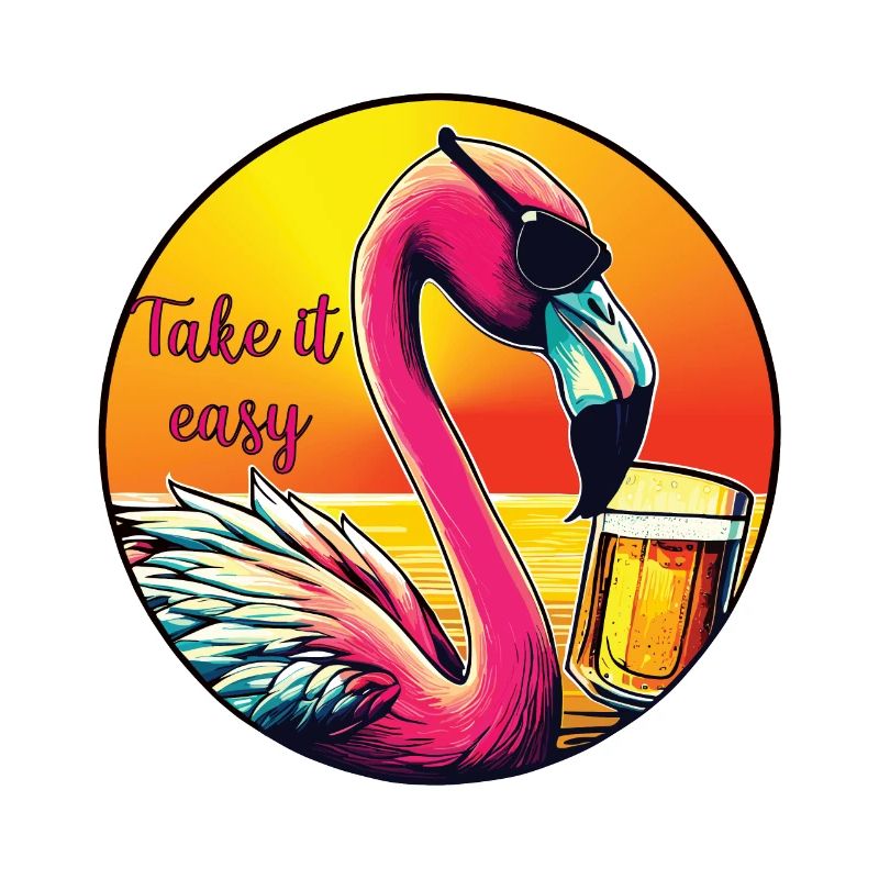Flamingo mit Bier Take it easy