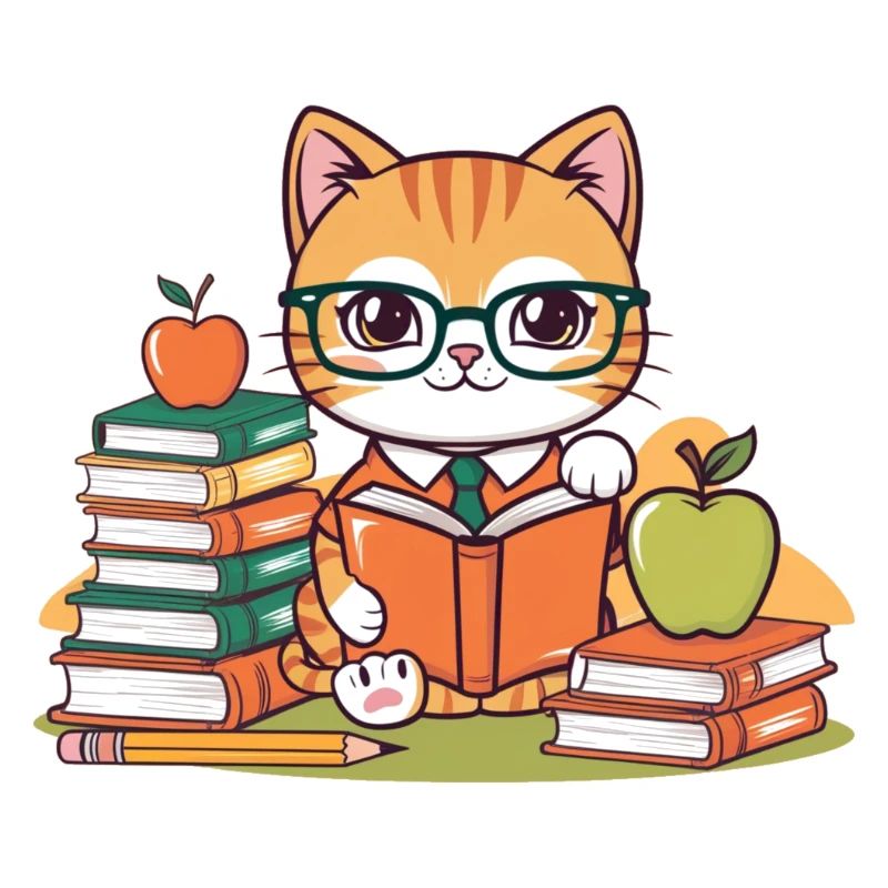Back to School: Studious Cat Cartoon