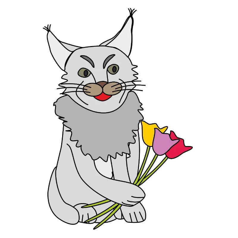 Katze mit Blumenstrauß