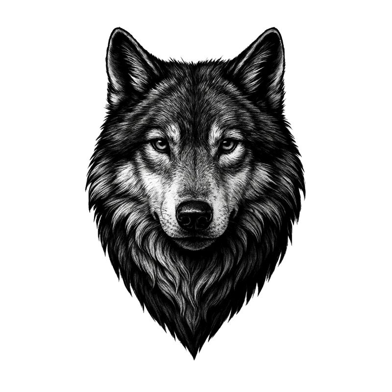 Wolfskopf Schwarzweiß Illustration