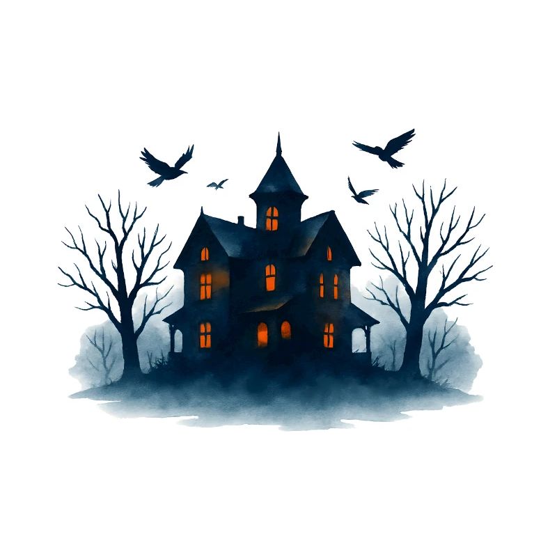 Maison hantée bleue au clair de lune