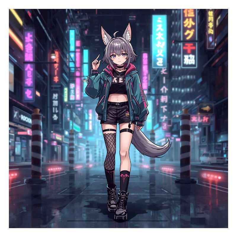 Neon Stadt Katzengirl