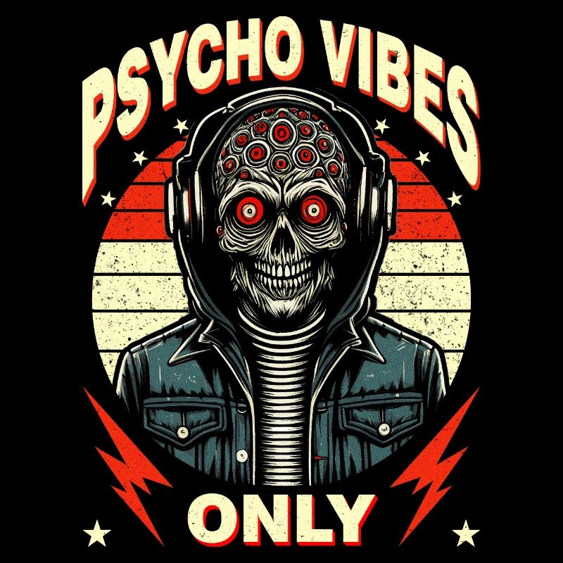Wild Mutant Skull Design Psycho Vibes Only"