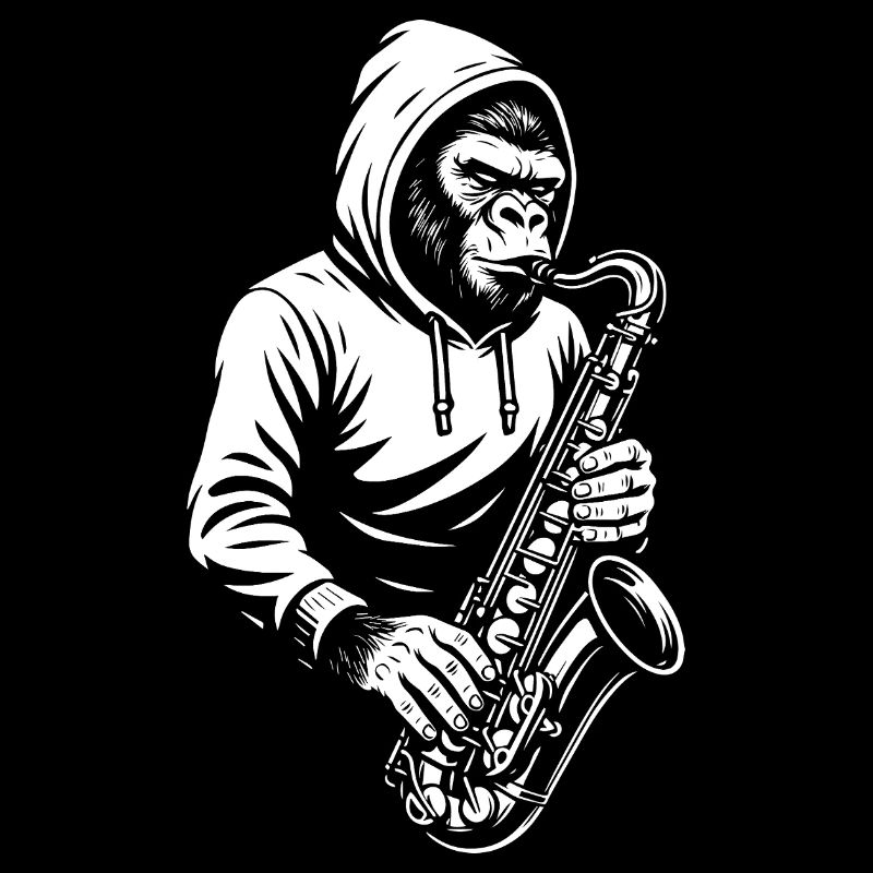 Singe en design de saxophone à capuche
